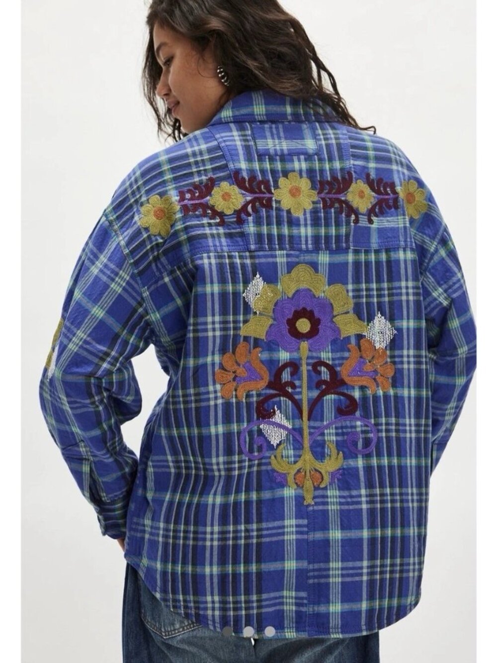 Free People Embroidered Sashiko Button Down Shirt Festival Boho Chic Womens XS